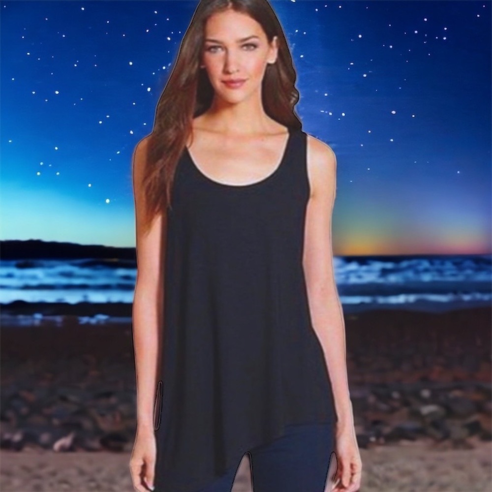 $118 Eileen Fisher Viscose Tank Asymmetrical Petite P Flutter Viscose Scoop Neck